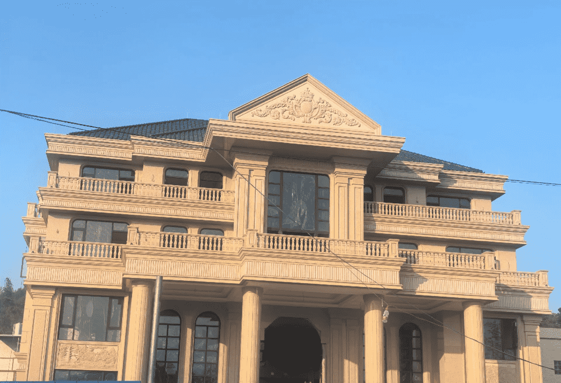 衢州黄金麻别墅外墙干挂石材效果示例