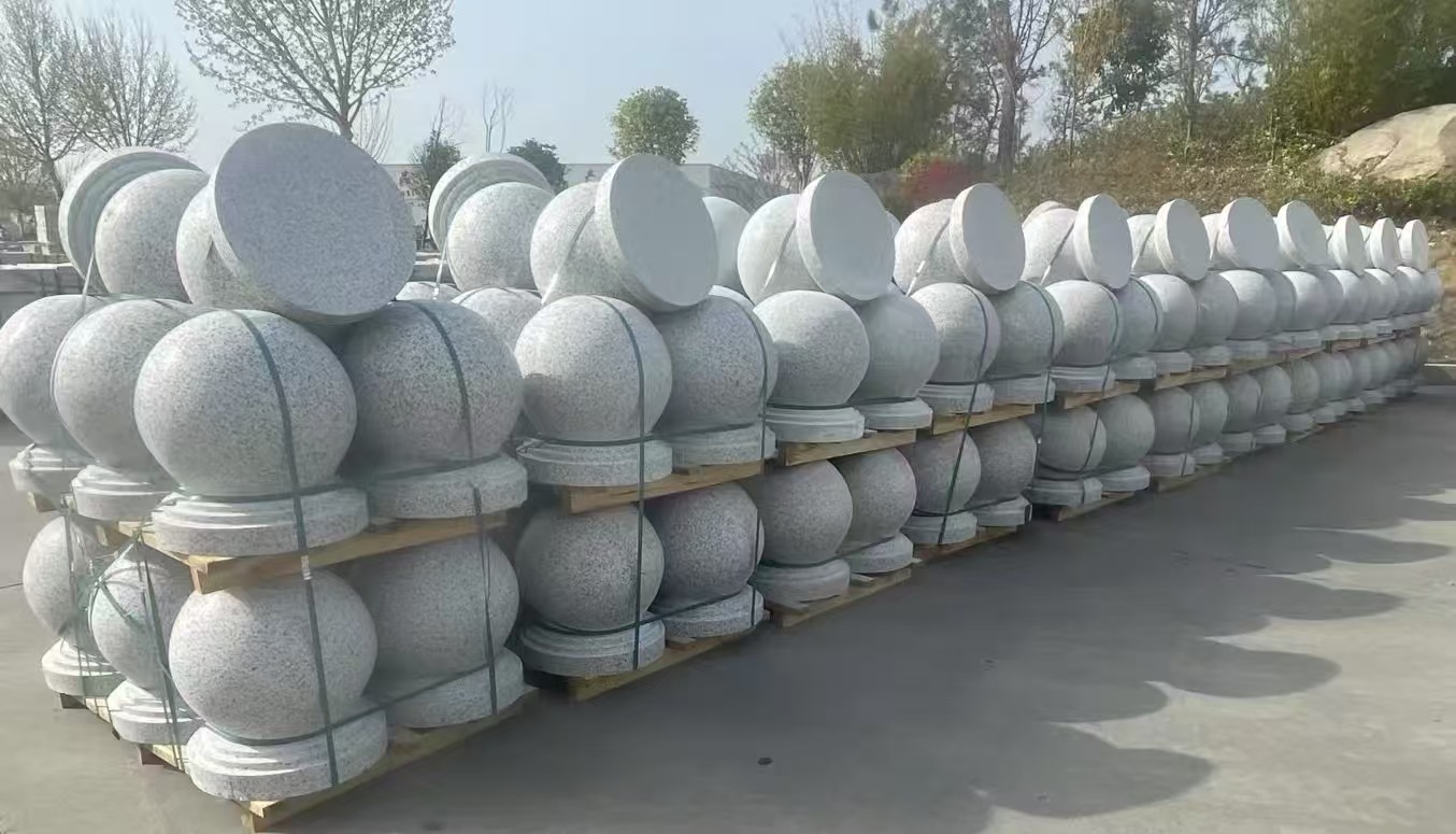 衢州 白麻花岗岩石材圆球，石球，挡车球，隔离球，景观石球，风水球等