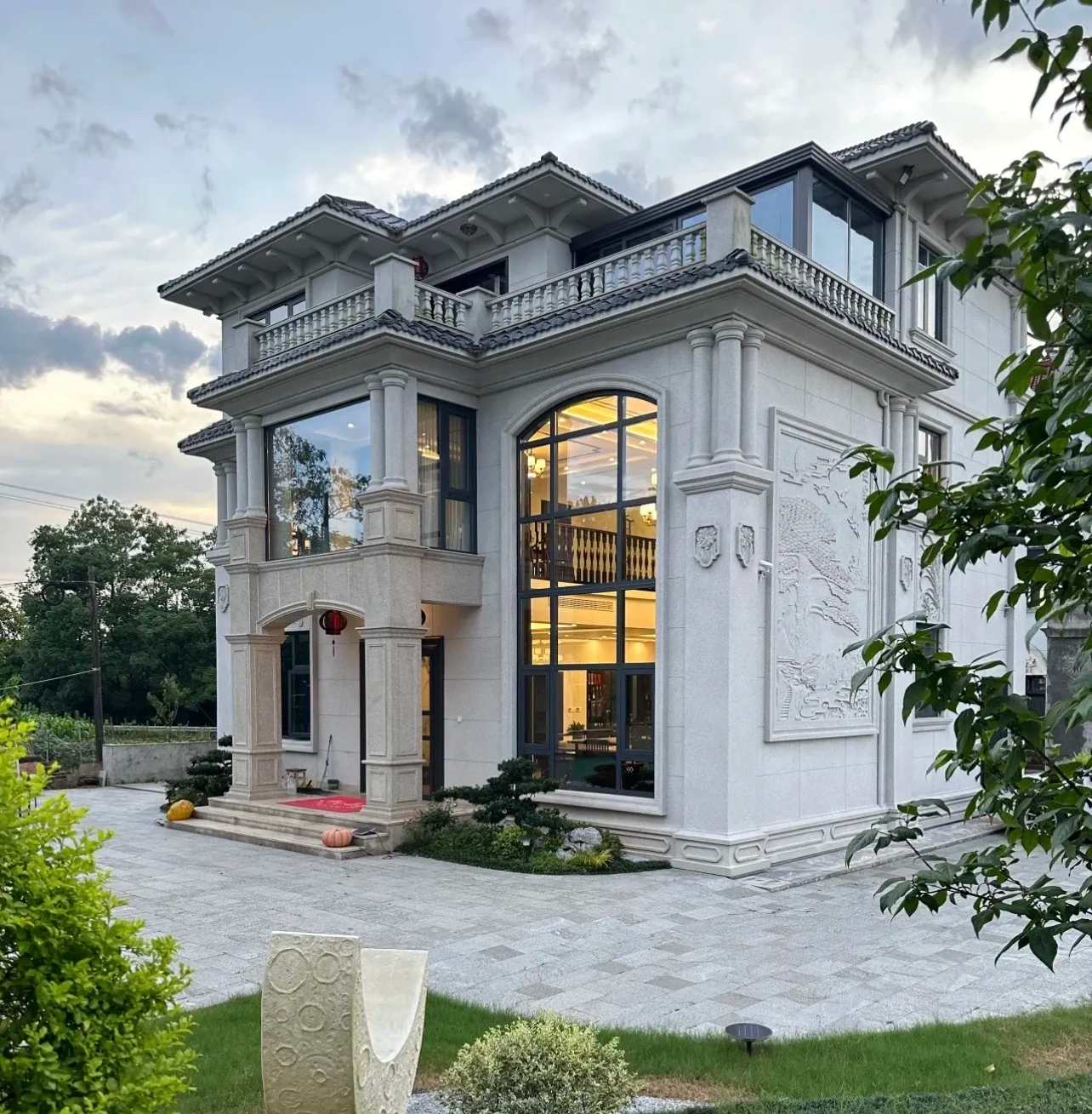 衢州 白麻花岗岩私人别墅干挂石材豪华定制