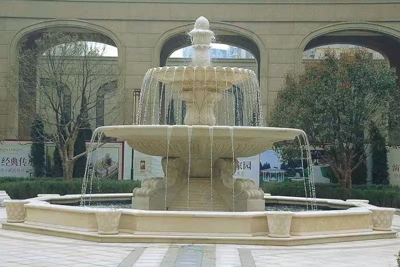 衢州 黄金麻花岗岩异型加工——户外庭院石雕流水喷泉