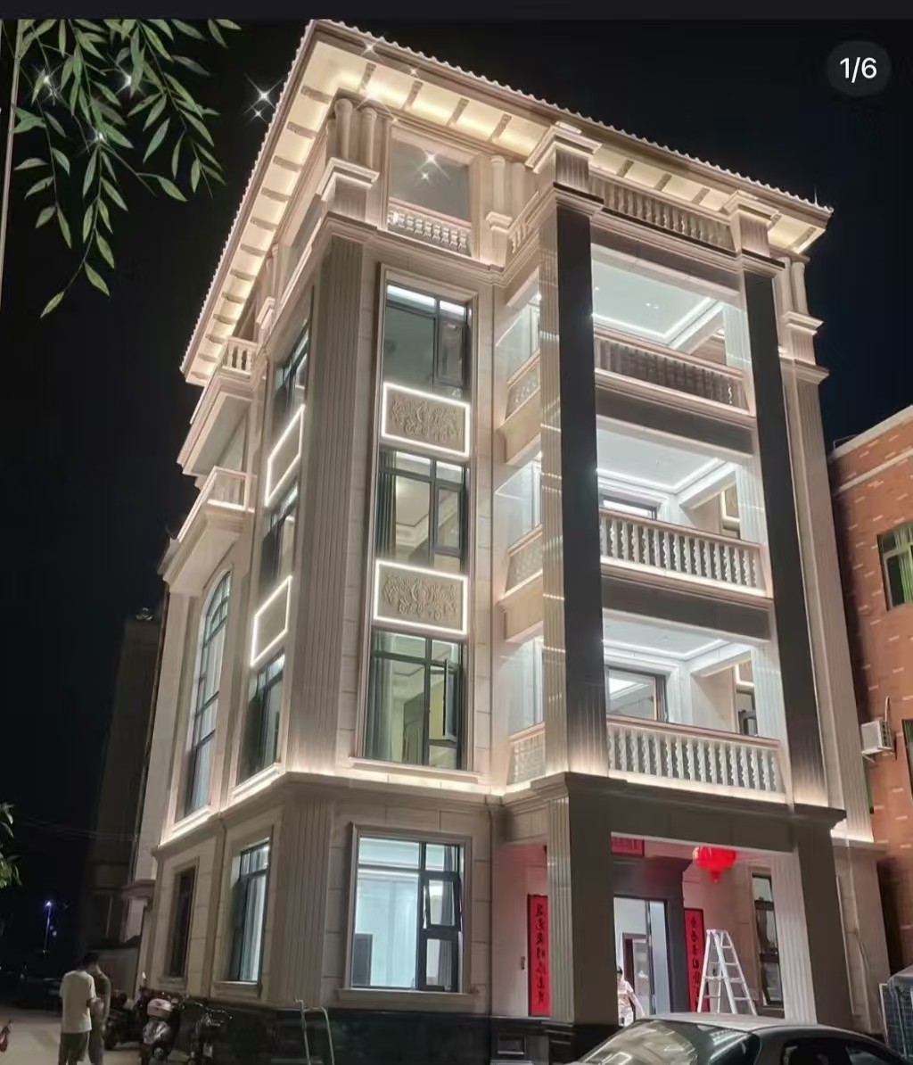 衢州 芝麻白花岗岩别墅外墙夜间效果